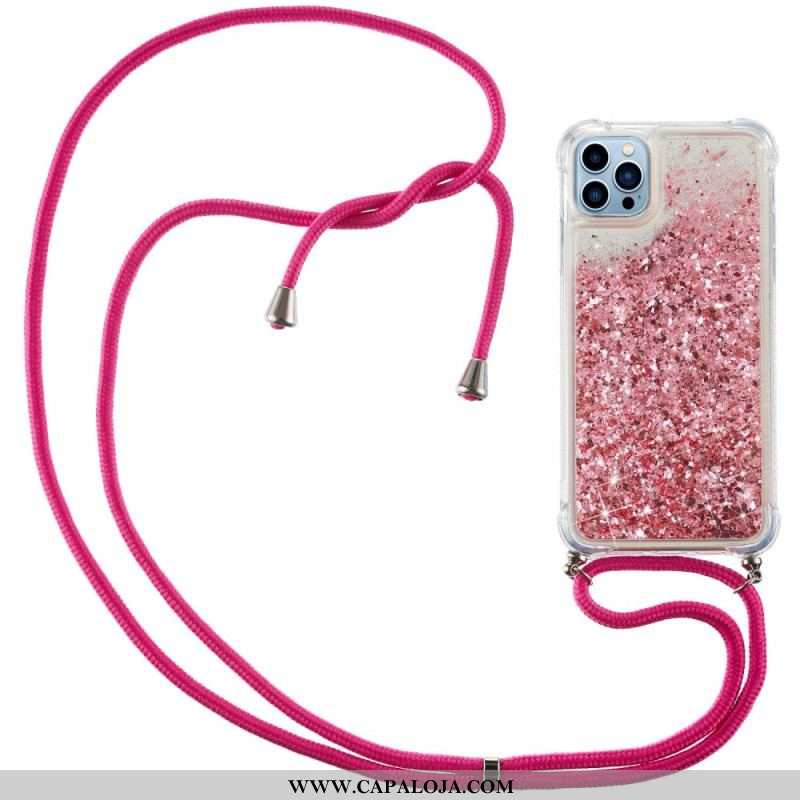 Capa Para iPhone 14 Pro De celular Desenho De Lantejoulas Com Cordão