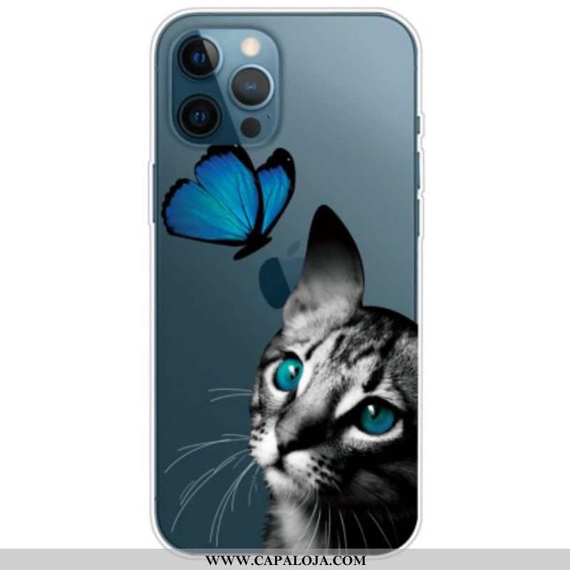 Capa Para iPhone 14 Pro Entre O Gato E A Borboleta