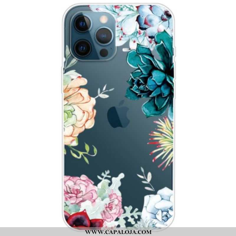 Capa Para iPhone 14 Pro Flores Em Aquarela Sem Costura