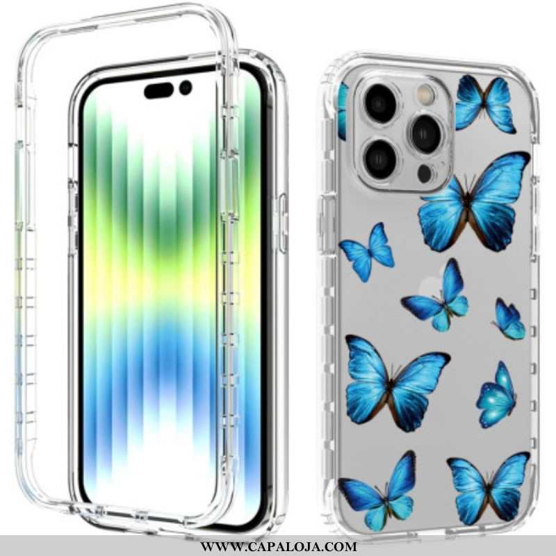 Capa Para iPhone 14 Pro Max Borboletas Azuis Aprimoradas