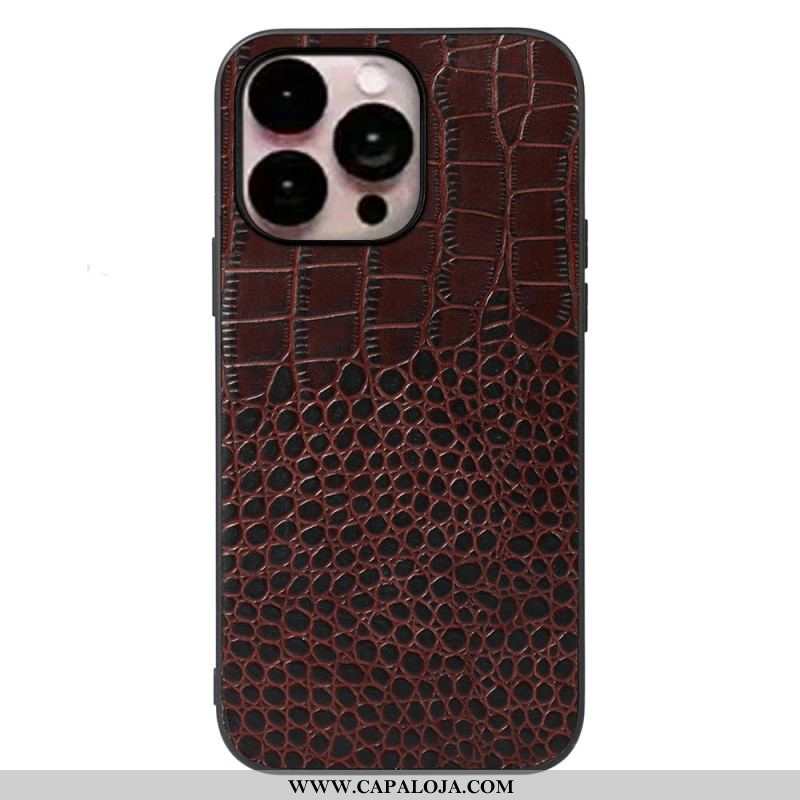 Capa Para iPhone 14 Pro Max Couro Genuíno Com Textura De Crocodilo