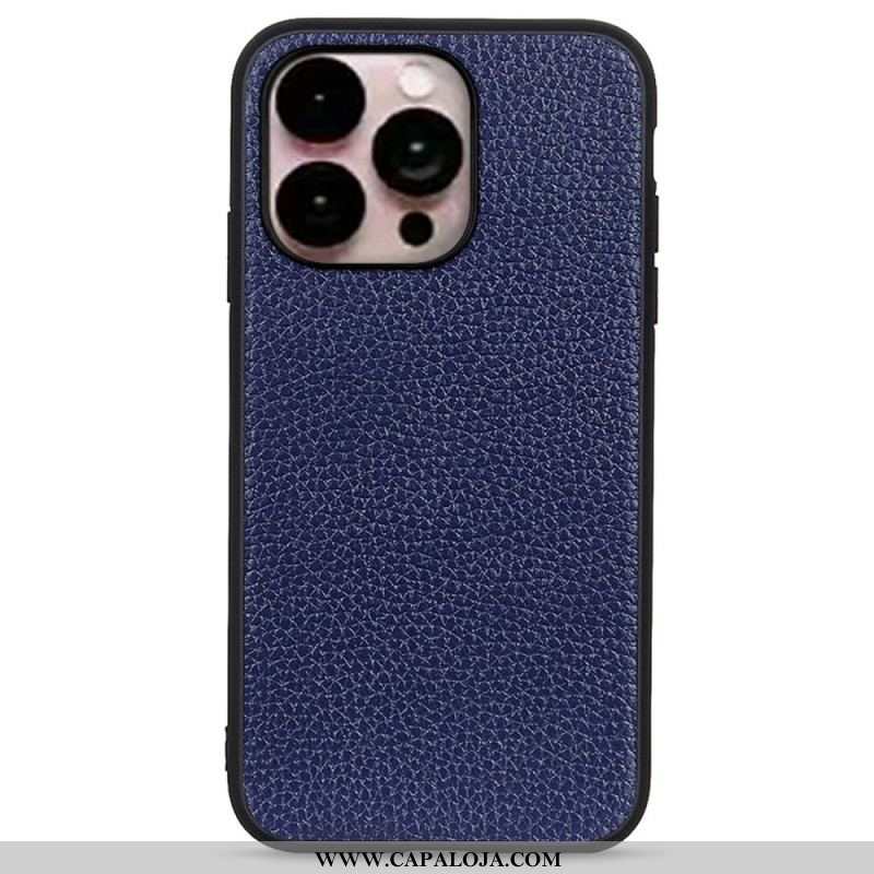 Capa Para iPhone 14 Pro Max Couro Lichia Genuíno