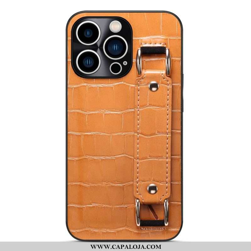 Capa Para iPhone 14 Pro Max Titular Do Cartão Com Alça De Suporte Croco