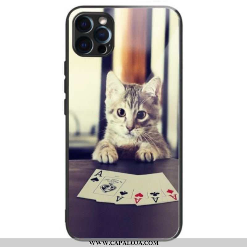 Capa Para iPhone 14 Pro Vidro Temperado De Gato De Pôquer