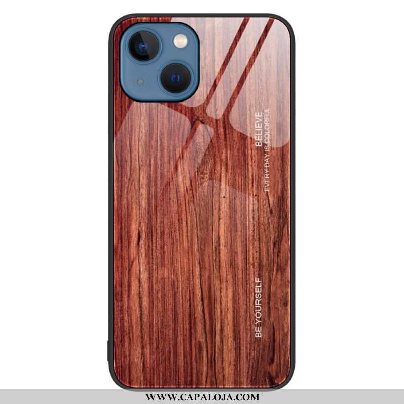 Capa Para iPhone 14 Vidro Temperado Com Design De Madeira