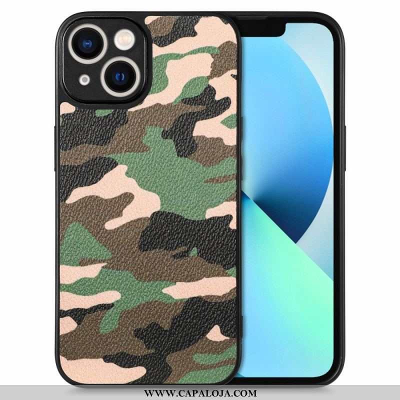 Capa Para iPhone 15 Camuflagem De Couro Sintético