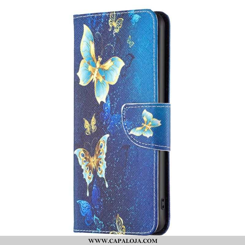 Capa Para iPhone 15 Plus Borboletas Em Fundo Azul