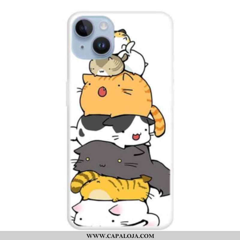 Capa Para iPhone 15 Plus Pilha De Gatos