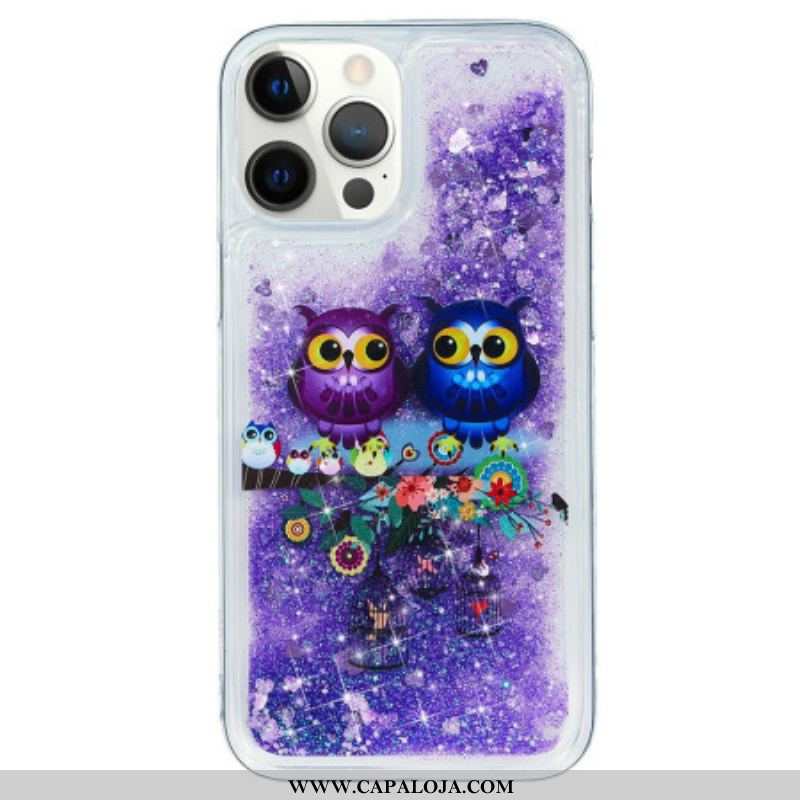 Capa Para iPhone 15 Pro Casal De Corujas Glitter