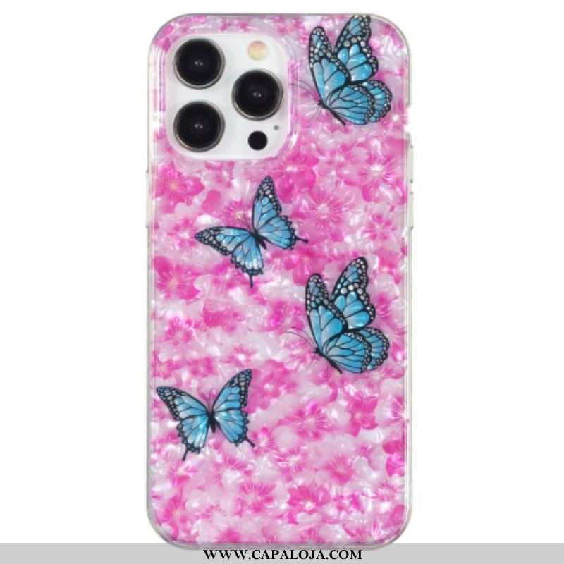 Capa Para iPhone 15 Pro Flores E Borboletas