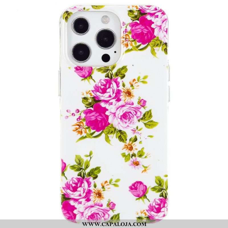 Capa Para iPhone 15 Pro Flores Fluorescentes