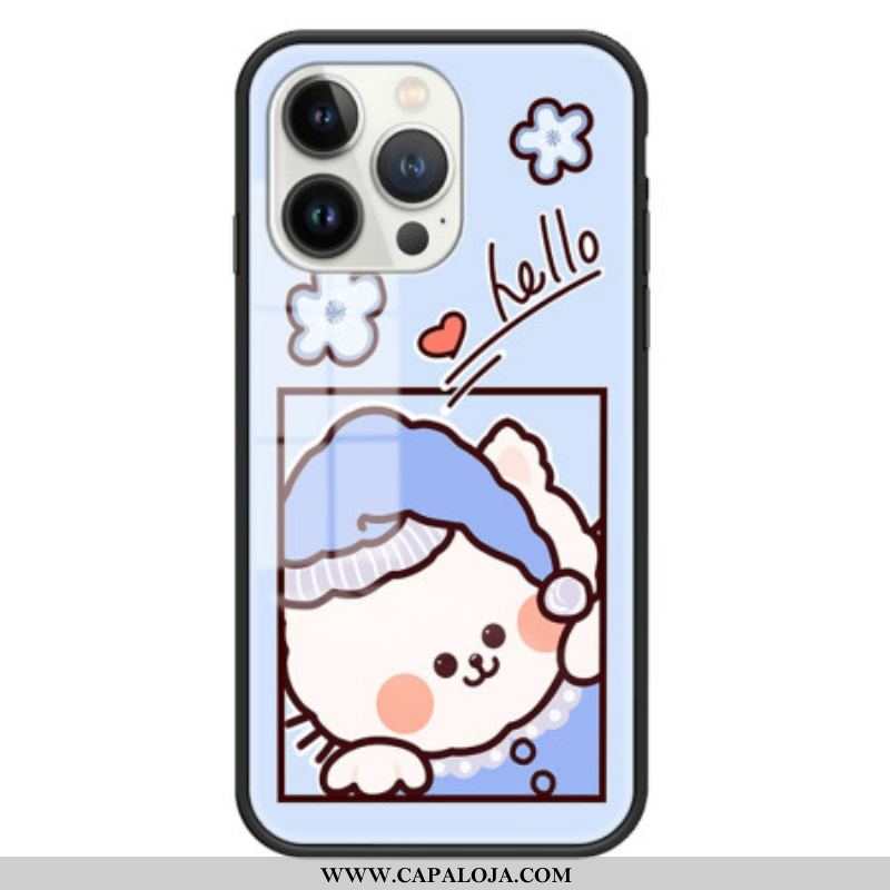 Capa Para iPhone 15 Pro Vidro Temperado Gato Azul